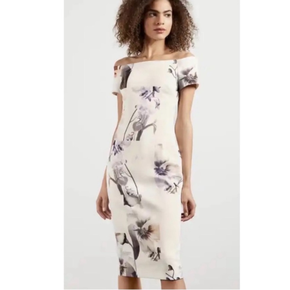 NWT Ted Baker Saidie fitted floral Off-Shoulder dress Sz US 10 Or Ted Sz 4